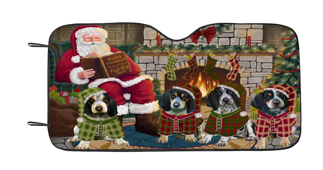 Christmas Cozy Holiday Fire Tails Bluetick Coonhound Dogs Car Sun Shade