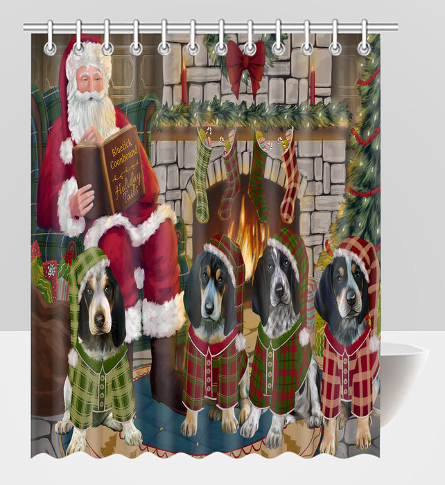 Christmas Cozy Holiday Fire Tails Bluetick Coonhound Dogs Shower Curtain