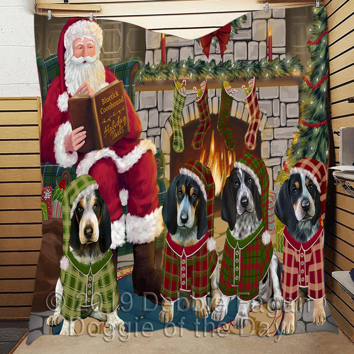 Christmas Cozy Holiday Fire Tails Bluetick Coonhound Dogs Quilt