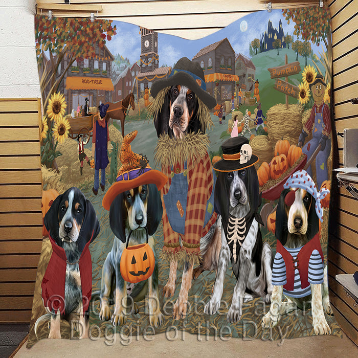 Halloween 'Round Town and Fall Pumpkin Scarecrow Both Bluetick Coonhound Dogs Quilt