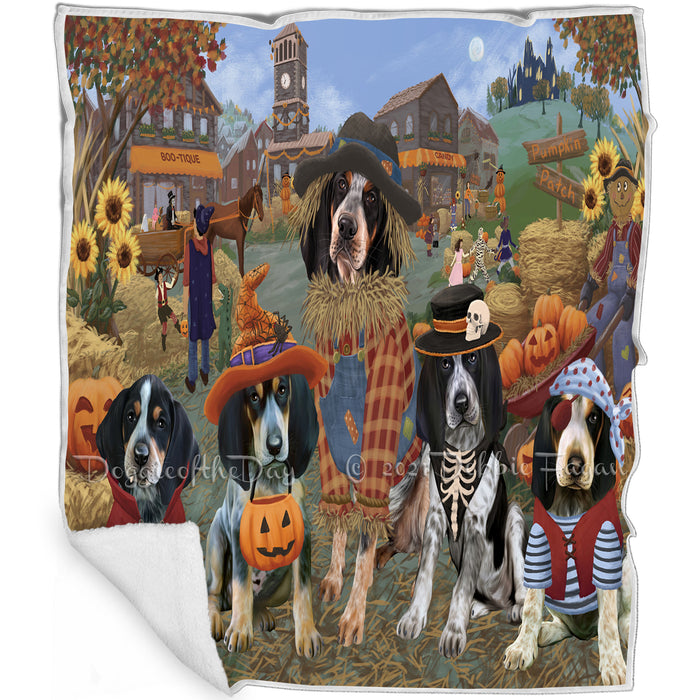 Halloween 'Round Town And Fall Pumpkin Scarecrow Both Bluetick Coonhound Dogs Blanket BLNKT138755