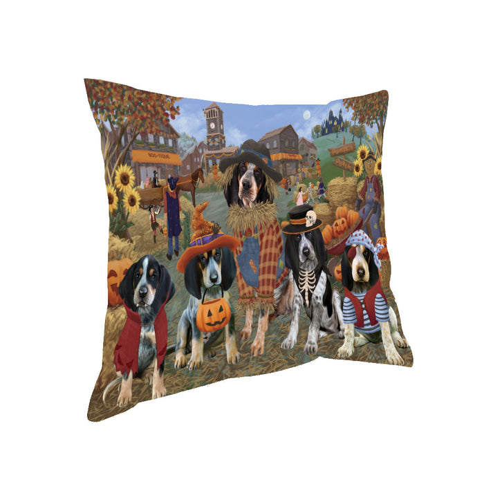 Halloween 'Round Town And Fall Pumpkin Scarecrow Both Bluetick Coonhound Dogs Pillow PIL82308
