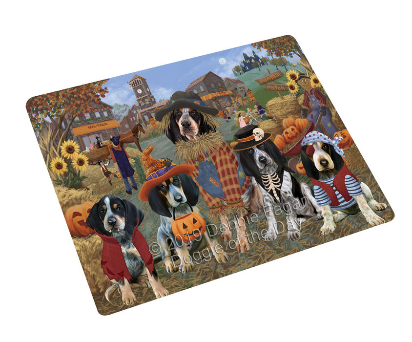 Halloween 'Round Town And Fall Pumpkin Scarecrow Both Bluetick Coonhound Dogs Cutting Board C77062