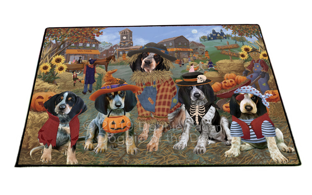 Halloween 'Round Town And Fall Pumpkin Scarecrow Both Bluetick Coonhound Dogs Floormat FLMS53876