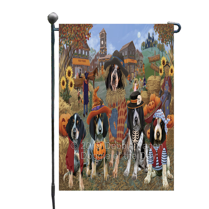 Halloween 'Round Town And Fall Pumpkin Scarecrow Both Bluetick Coonhound Dogs Garden Flag GFLG65577