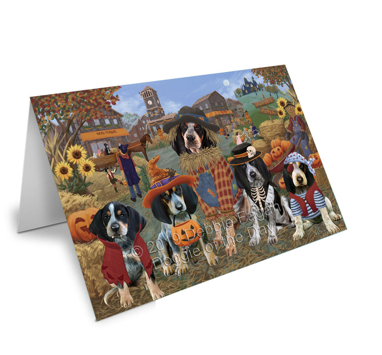 Halloween 'Round Town Bluetick Coonhound Dogs Handmade Artwork Assorted Pets Greeting Cards and Note Cards with Envelopes for All Occasions and Holiday Seasons GCD77777