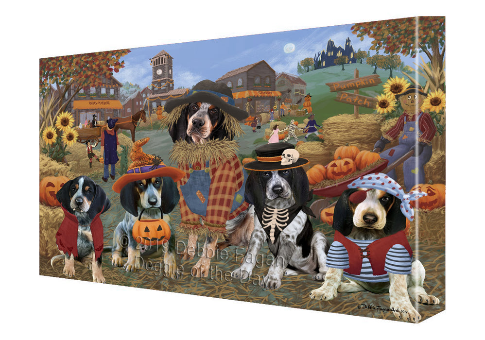 Halloween 'Round Town And Fall Pumpkin Scarecrow Both Bluetick Coonhound Dogs Canvas Print Wall Art Décor CVS139382