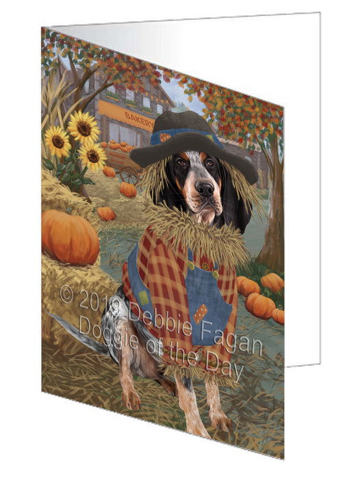 Fall Pumpkin Scarecrow Bluetick Coonhound Dog Handmade Artwork Assorted Pets Greeting Cards and Note Cards with Envelopes for All Occasions and Holiday Seasons GCD77960