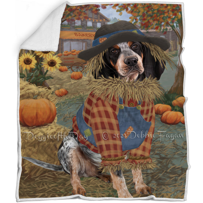 Halloween 'Round Town And Fall Pumpkin Scarecrow Both Bluetick Coonhound Dogs Blanket BLNKT139304