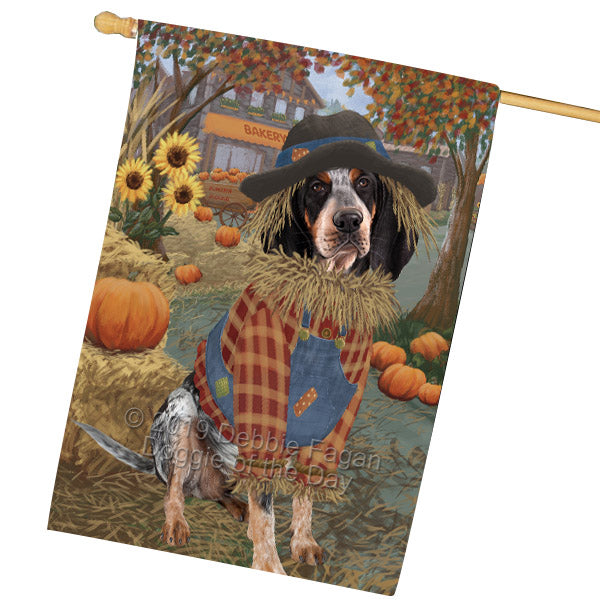 Halloween 'Round Town And Fall Pumpkin Scarecrow Both Bluetick Coonhound Dogs House Flag FLG65694
