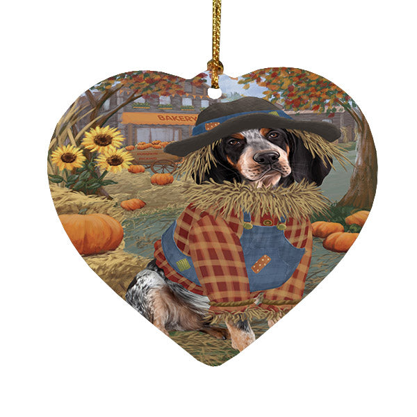 Fall Pumpkin Scarecrow Bluetick Coonhound Dogs Heart Christmas Ornament HPOR57538