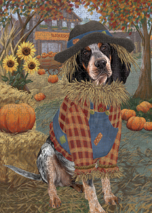 Halloween 'Round Town And Fall Pumpkin Scarecrow Both Bluetick Coonhound Dogs Puzzle with Photo Tin PUZL96460