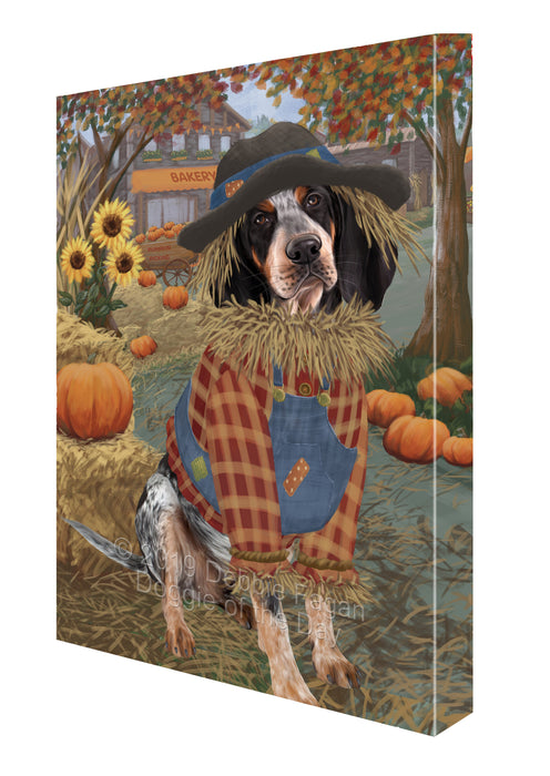 Halloween 'Round Town And Fall Pumpkin Scarecrow Both Bluetick Coonhound Dogs Canvas Print Wall Art Décor CVS139931