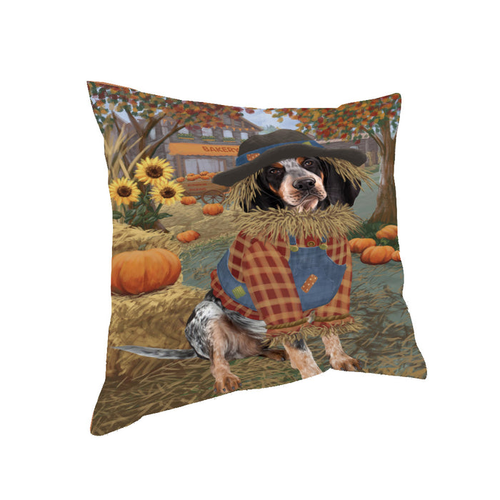 Halloween 'Round Town And Fall Pumpkin Scarecrow Both Bluetick Coonhound Dogs Pillow PIL82552