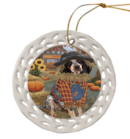 Fall Pumpkin Scarecrow Bluetick Coonhound Dogs Ceramic Doily Ornament DPOR57538