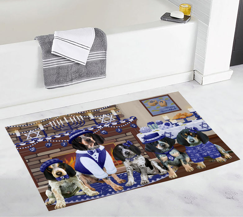 Happy Hanukkah Family and Happy Hanukkah Both Bluetick Coonhound Dogs Bath Mat