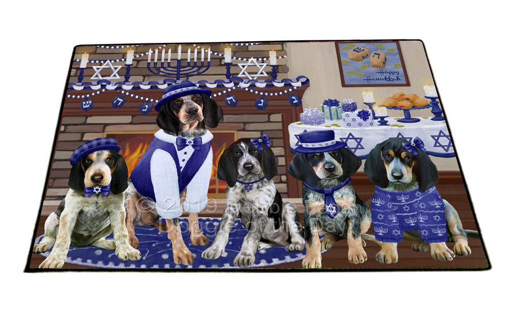 Happy Hanukkah Family and Happy Hanukkah Both Bluetick Coonhound Dogs Floormat FLMS54059