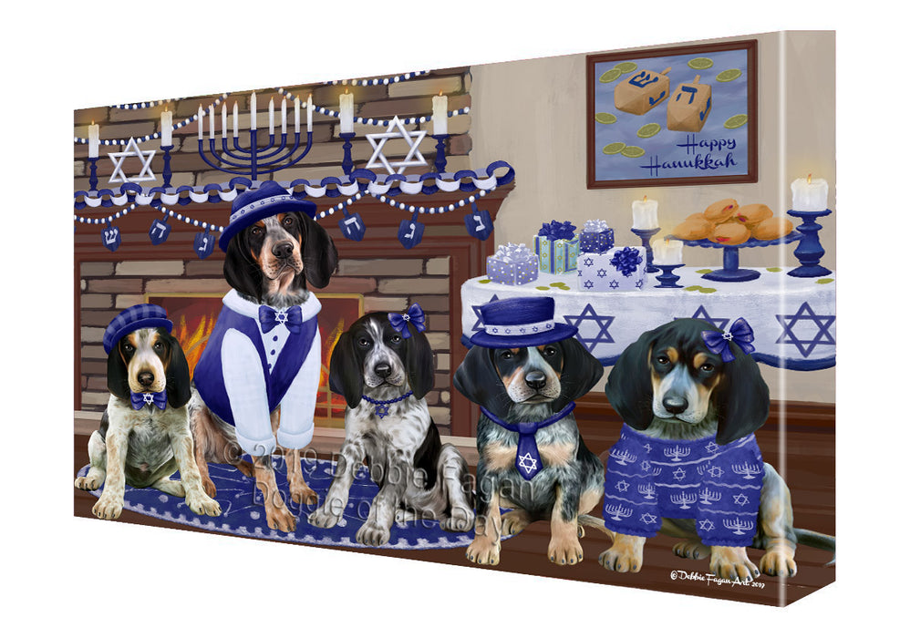 Happy Hanukkah Family and Happy Hanukkah Both Bluetick Coonhound Dogs Canvas Print Wall Art Décor CVS140984
