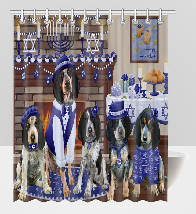 Happy Hanukkah Family Bluetick Coonhound Dogs Shower Curtain
