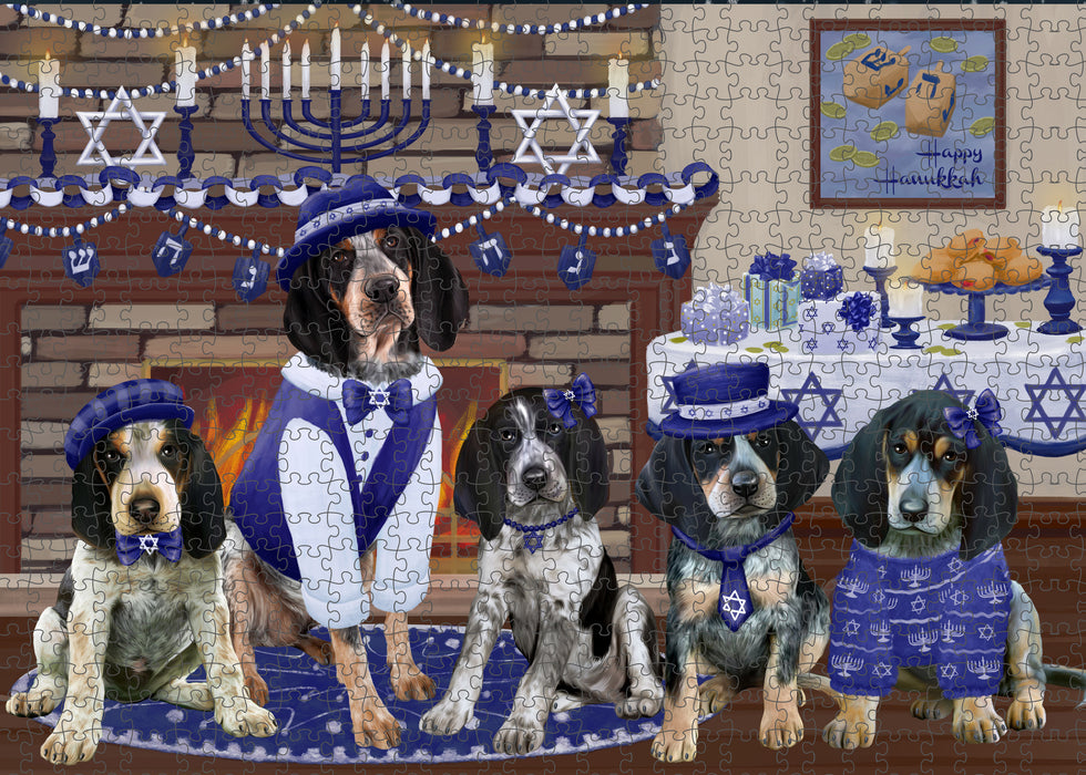Happy Hanukkah Family and Happy Hanukkah Both Bluetick Coonhound Dogs Puzzle with Photo Tin PUZL96704