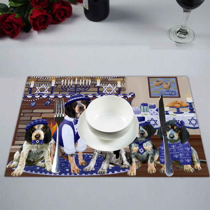 Happy Hanukkah Family Bluetick Coonhound Dogs Placemat