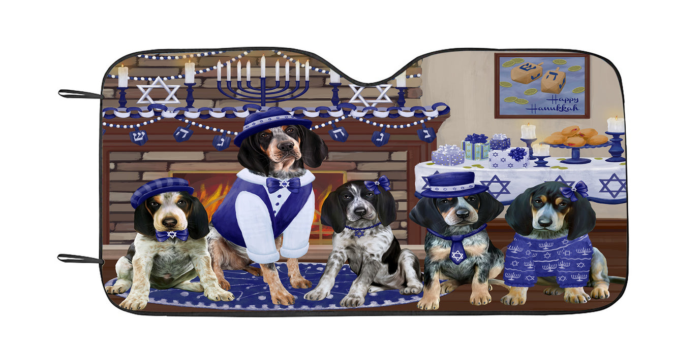 Happy Hanukkah Family Bluetick Coonhound Dogs Car Sun Shade