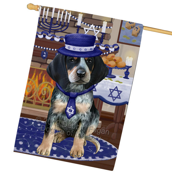 Happy Hanukkah Family and Happy Hanukkah Both Bluetick Coonhound Dog House Flag FLG65755