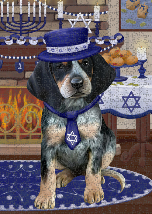 Happy Hanukkah Family and Happy Hanukkah Both Bluetick Coonhound Dog Puzzle with Photo Tin PUZL96928