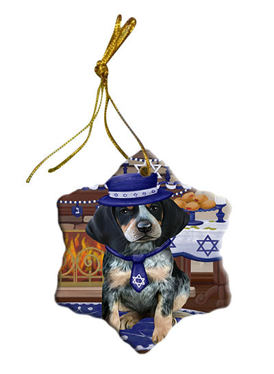 Happy Hanukkah Bluetick Coonhound Dog Star Porcelain Ornament SPOR57655