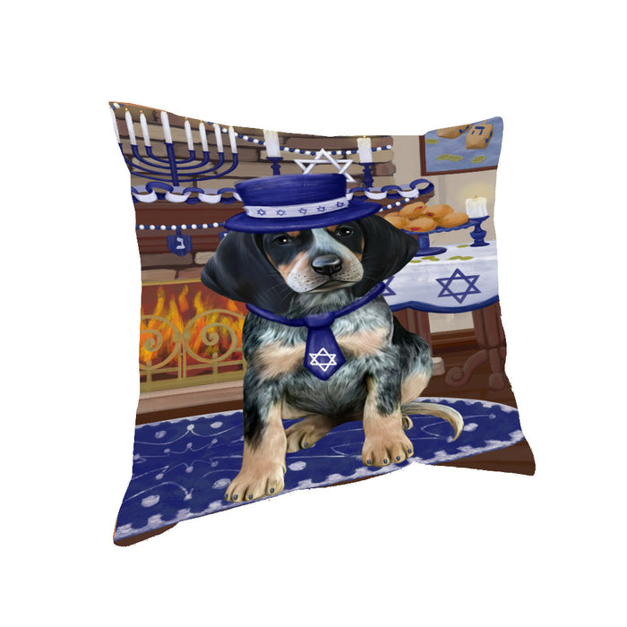 Happy Hanukkah Family and Happy Hanukkah Both Bluetick Coonhound Dog Pillow PIL83020