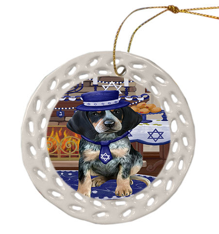 Happy Hanukkah Bluetick Coonhound Dog Ceramic Doily Ornament DPOR57655