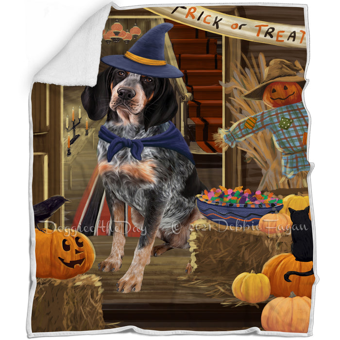 Enter at Own Risk Trick or Treat Halloween Bluetick Coonhound Dog Blanket BLNKT94557