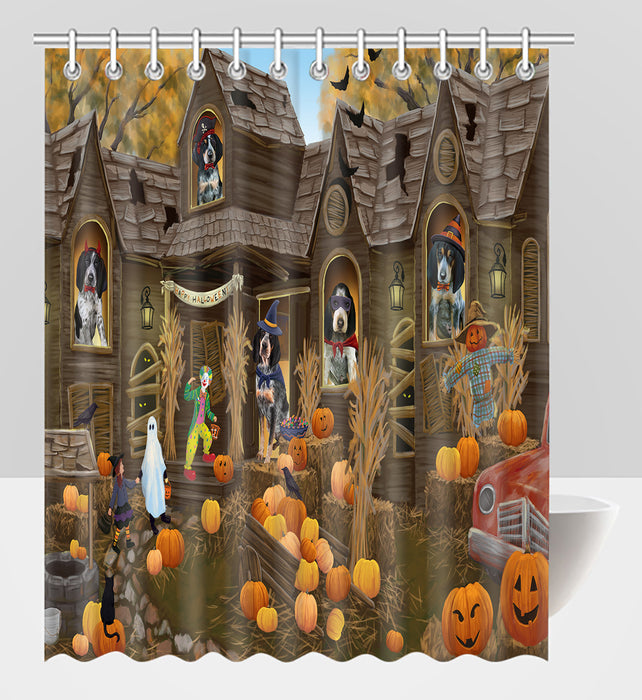 Haunted House Halloween Trick or Treat Bluetick Coonhound Dogs Shower Curtain
