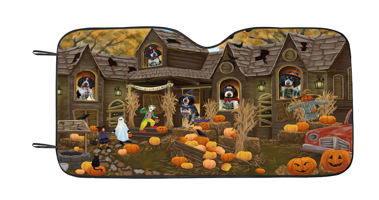 Haunted House Halloween Trick or Treat Bluetick Coonhound Dogs Car Sun Shade