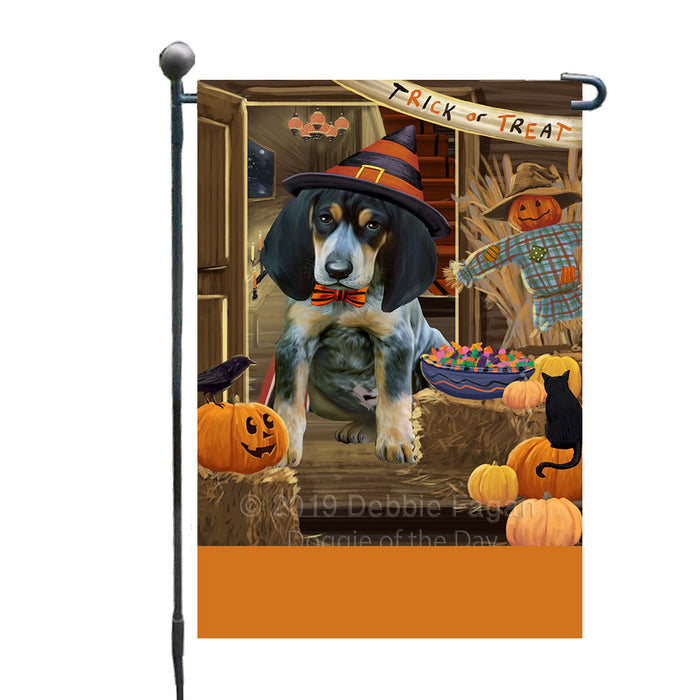 Personalized Enter at Own Risk Trick or Treat Halloween Bluetick Coonhound Dog Custom Garden Flags GFLG-DOTD-A59484