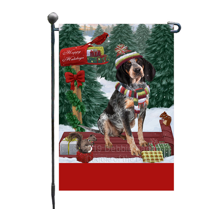 Personalized Merry Christmas Woodland Sled  Bluetick Coonhound Dog Custom Garden Flags GFLG-DOTD-A61514