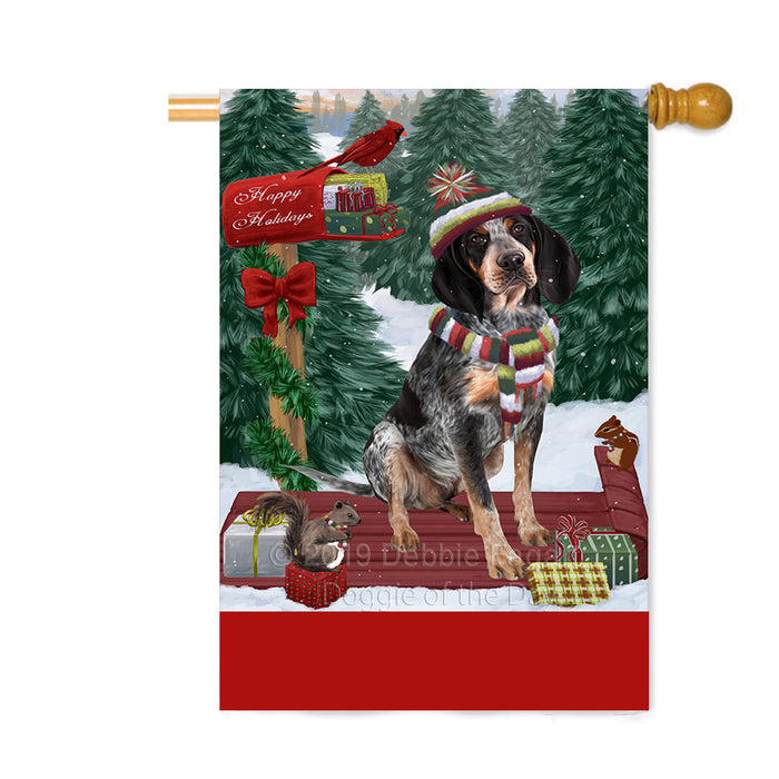 Personalized Merry Christmas Woodland Sled Bluetick Coonhound Dog Custom House Flag FLG-DOTD-A61570