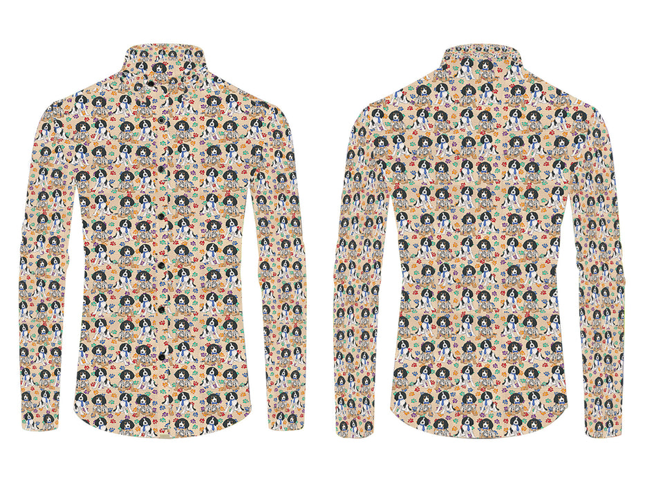 Rainbow Paw Print Bluetick Coonhound Dogs Blue All Over Print Casual Dress Men's Shirt