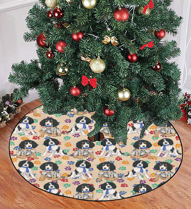 Rainbow Paw Print Bluetick Coonhound Dogs Blue Christmas Tree Skirt