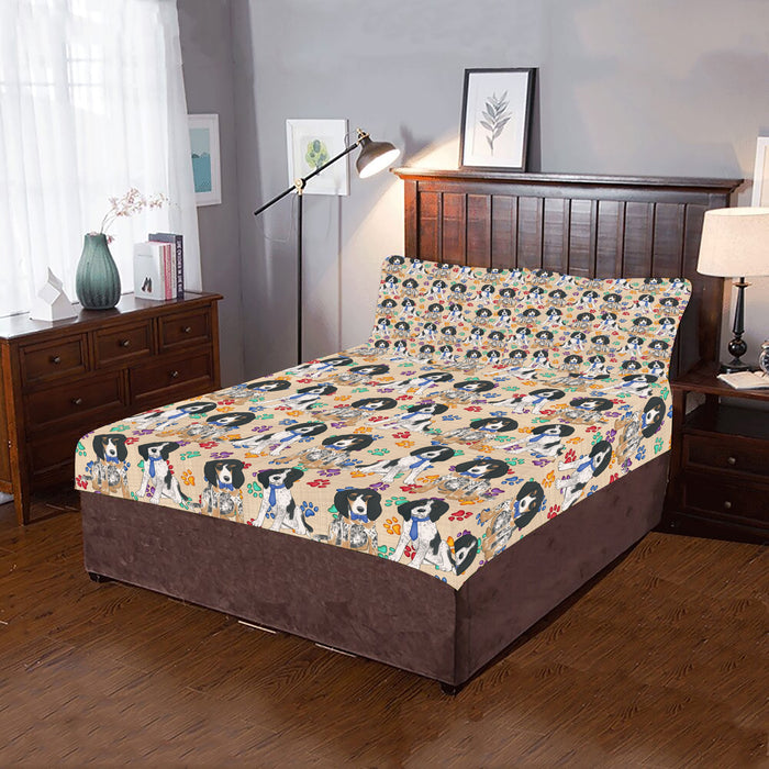 Rainbow Paw Print Bluetick Coonhound Dogs Blue 3-Piece Bedding Set