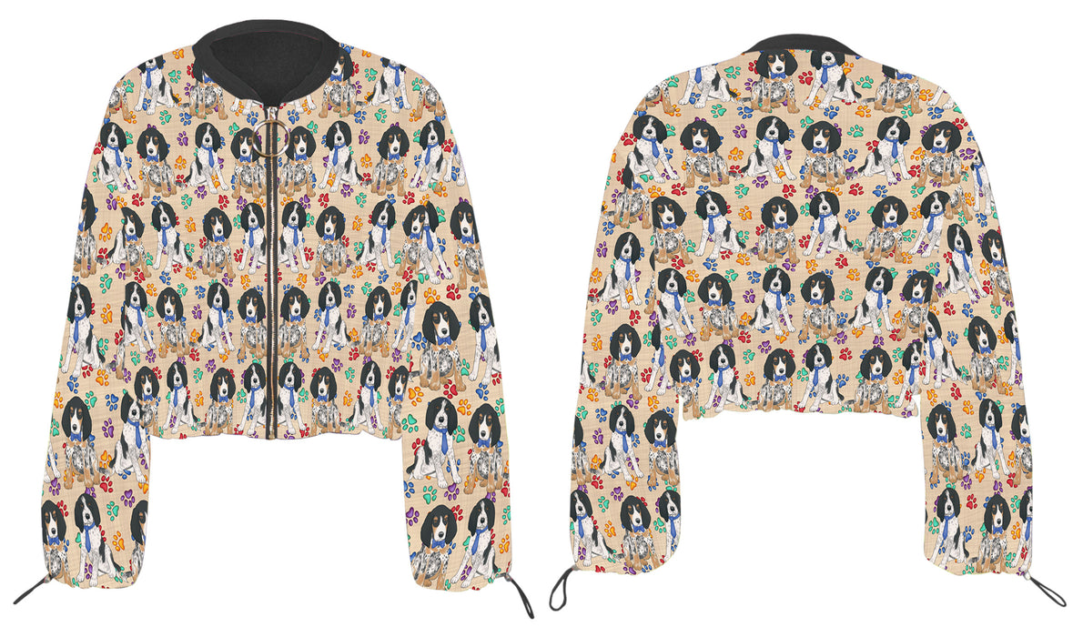 Rainbow Paw Print Bluetick Coonhound Dogs Cropped Chiffon Women's Jacket WH50505