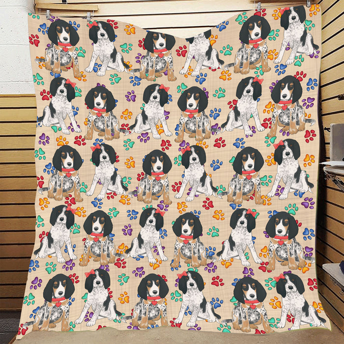 Rainbow Paw Print Bluetick Coonhound Dogs Red Quilt