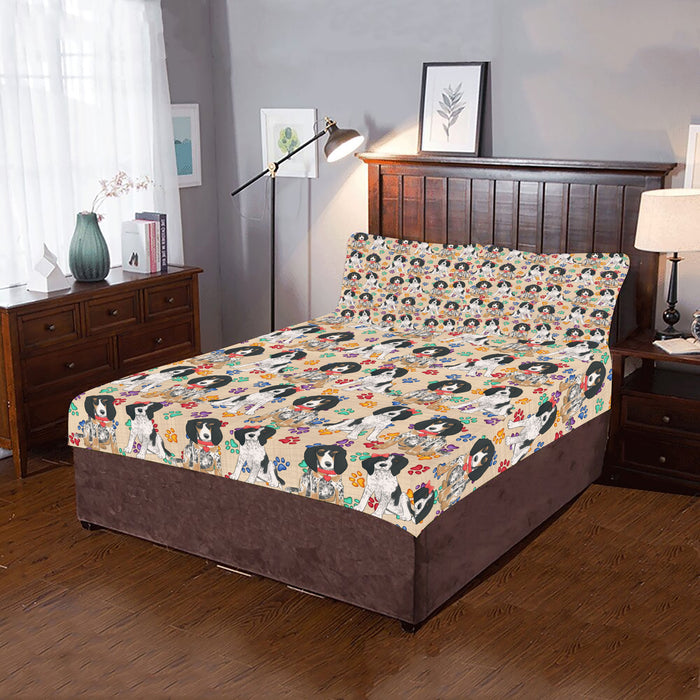 Rainbow Paw Print Bluetick Coonhound Dogs Red 3-Piece Bedding Set