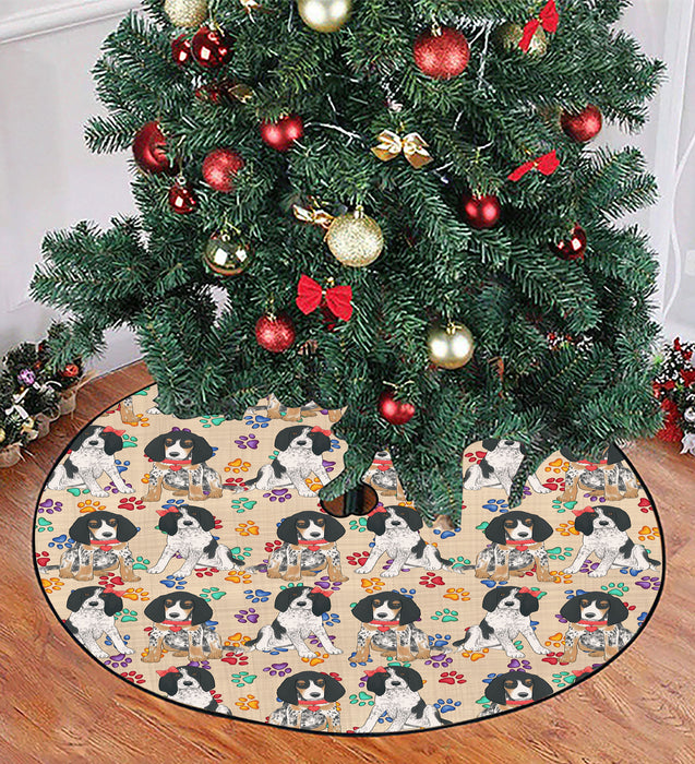 Rainbow Paw Print Bluetick Coonhound Dogs Red Christmas Tree Skirt