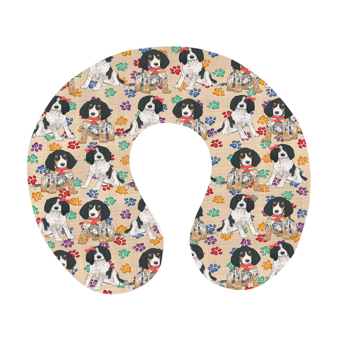 Rainbow Paw Print Bluetick Coonhound Dogs Red U-Shape Travel Pillow