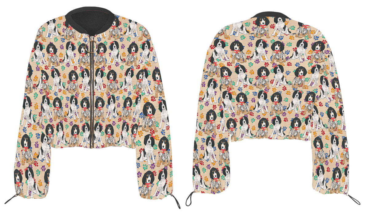 Rainbow Paw Print Bluetick Coonhound Dogs Cropped Chiffon Women's Jacket WH50506