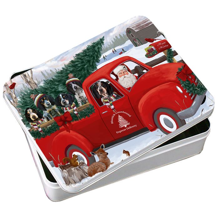 Christmas Santa Express Delivery Bluetick Coonhounds Dog Family Photo Storage Tin PITN54959