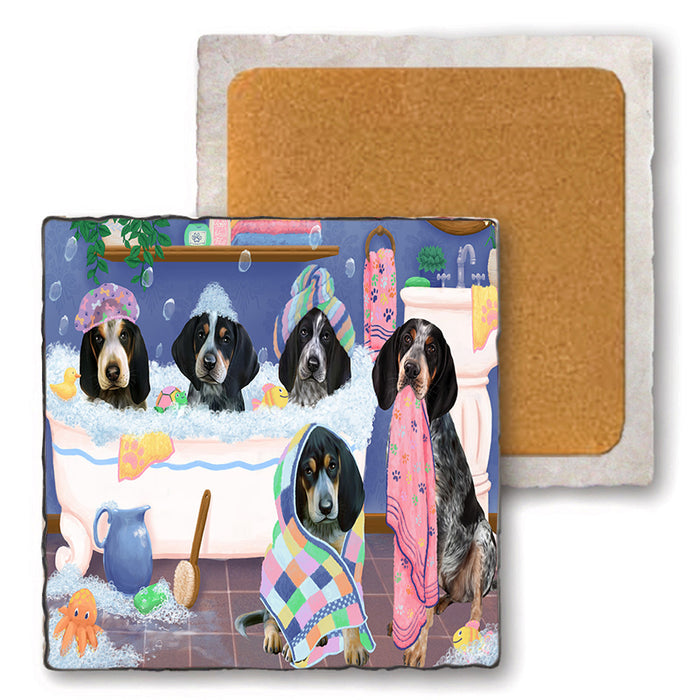 Rub A Dub Dogs In A Tub Bluetick Coonhounds Dog Set of 4 Natural Stone Marble Tile Coasters MCST51769
