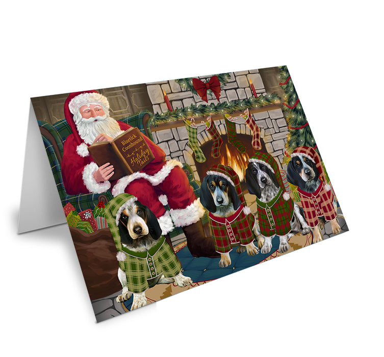 Christmas Cozy Holiday Tails Bluetick Coonhounds Dog Handmade Artwork Assorted Pets Greeting Cards and Note Cards with Envelopes for All Occasions and Holiday Seasons GCD69830