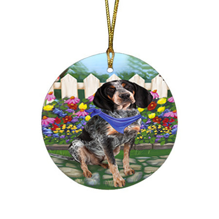 Spring Floral Bluetick Coonhound Dog Round Flat Christmas Ornament RFPOR49786